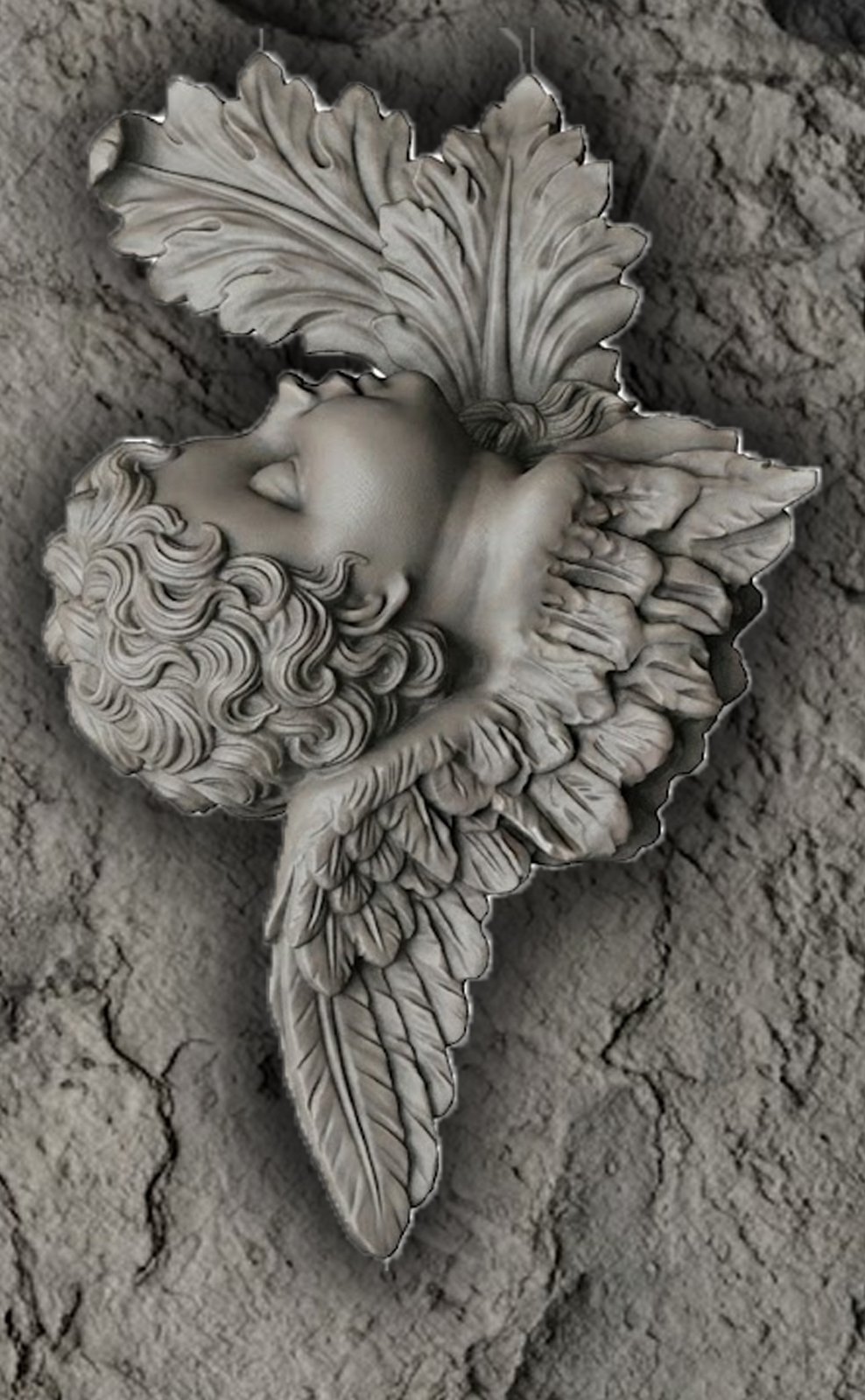 Angel en relieve modelado en 3D para tallar en piedra