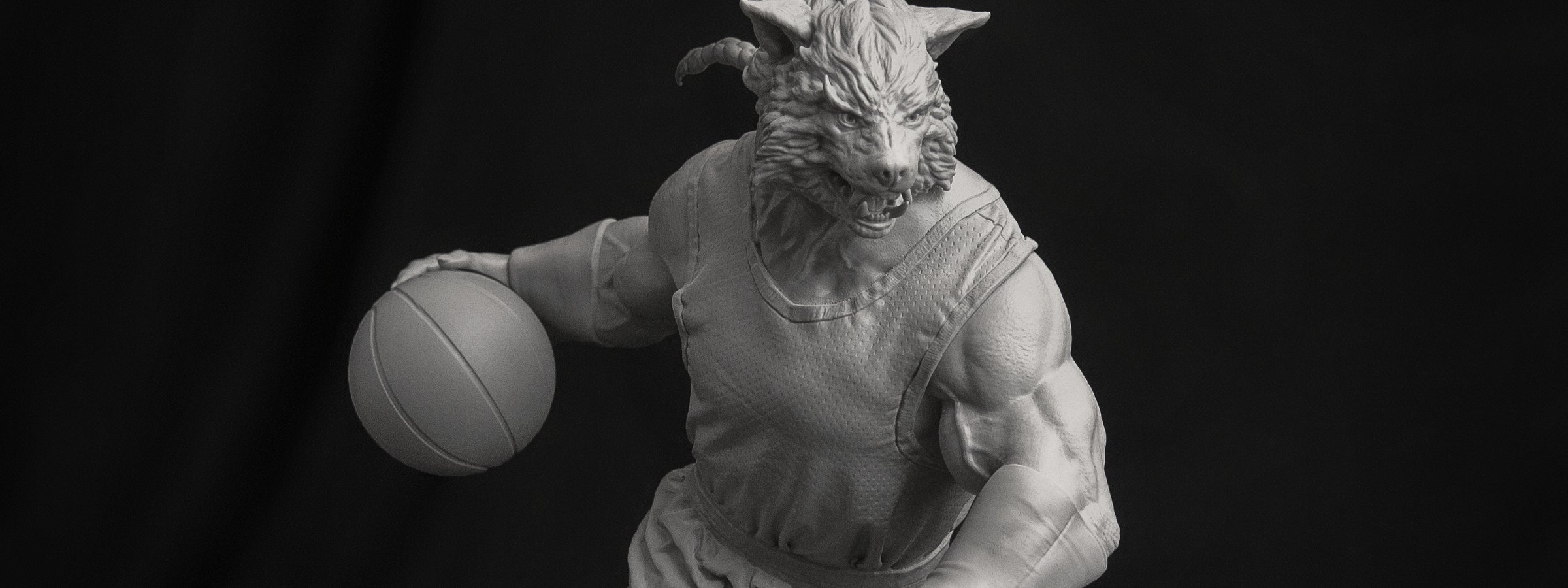 Figura impresa en 3D en resina gris sin pintar, con el detalle de la anatomia
