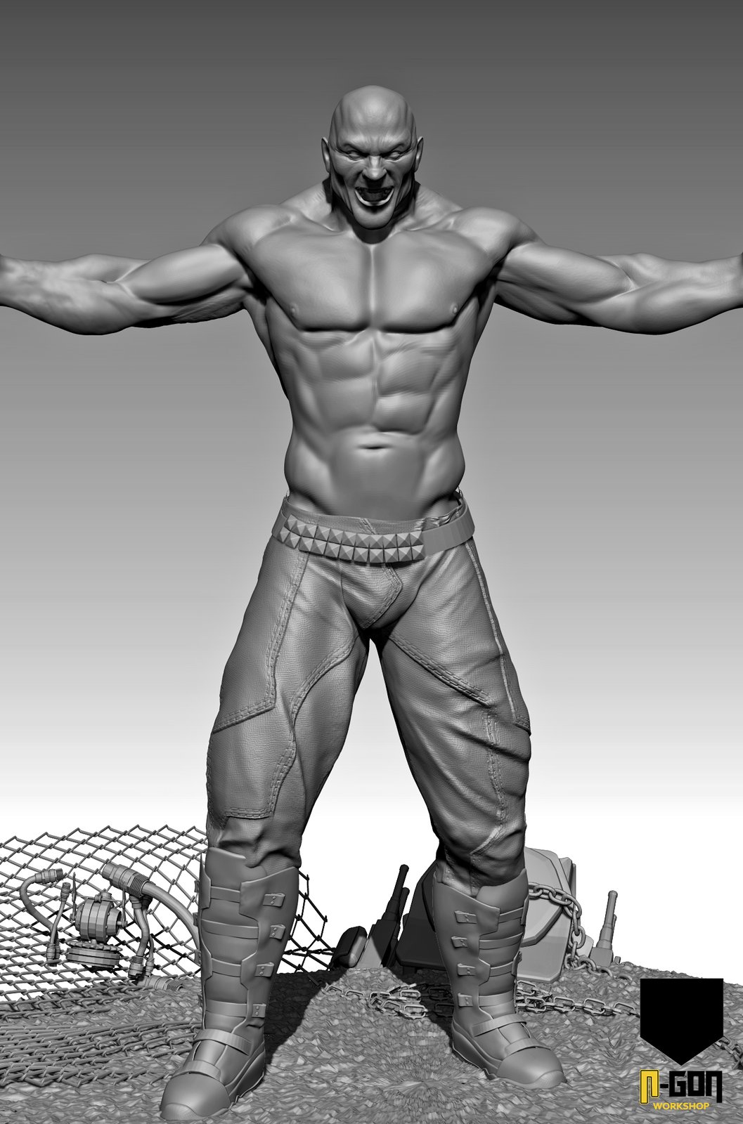 Estudio de anatomia y musculatura de un personaje modelado en 3D