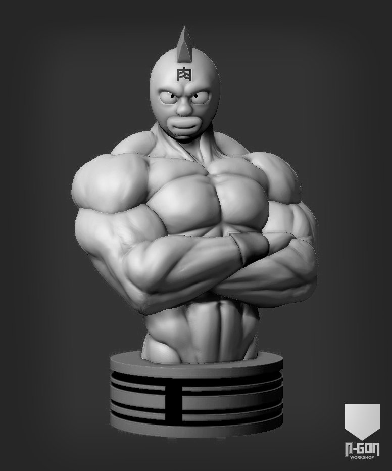 Busto de personaje modelado en 3D con peana