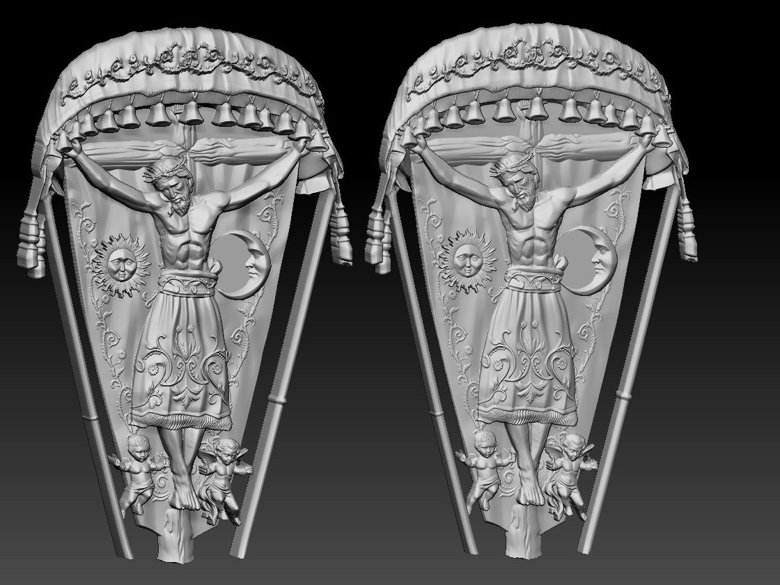 Modelado 3D de Cristo para lapida, vista frontal del render