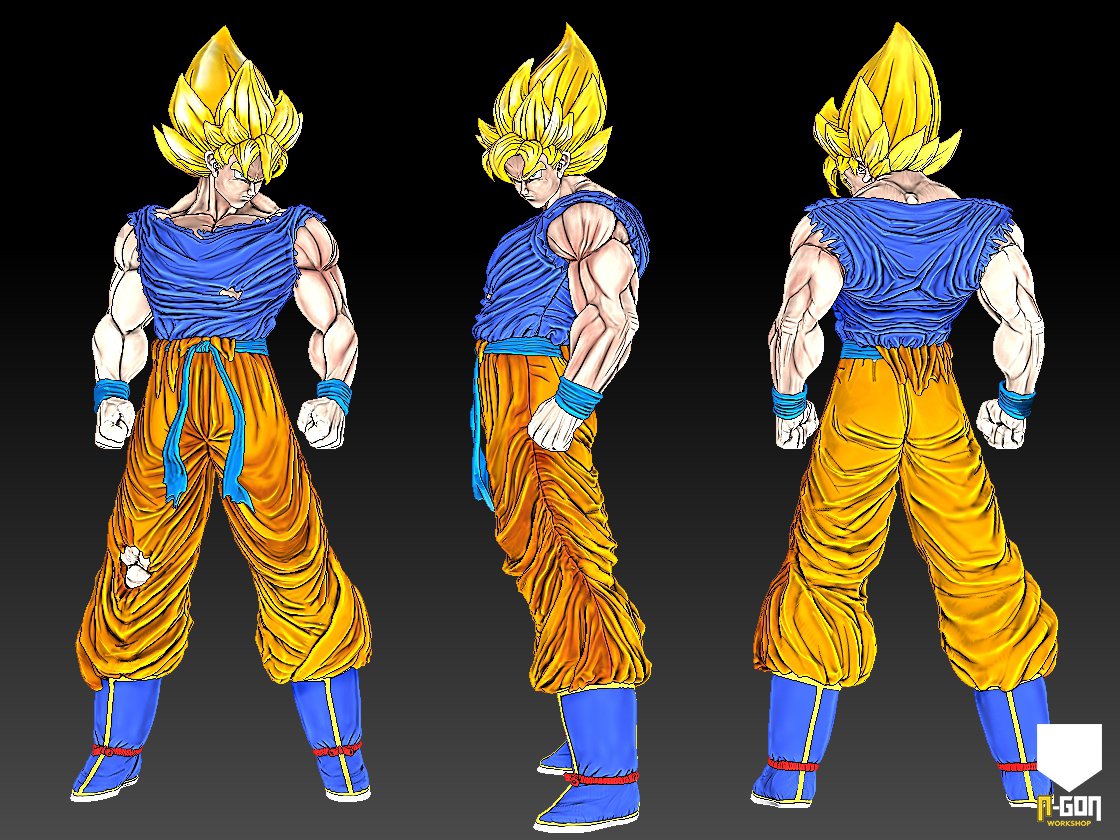 Personaje de anime modelado en 3D, vistas del turnaround