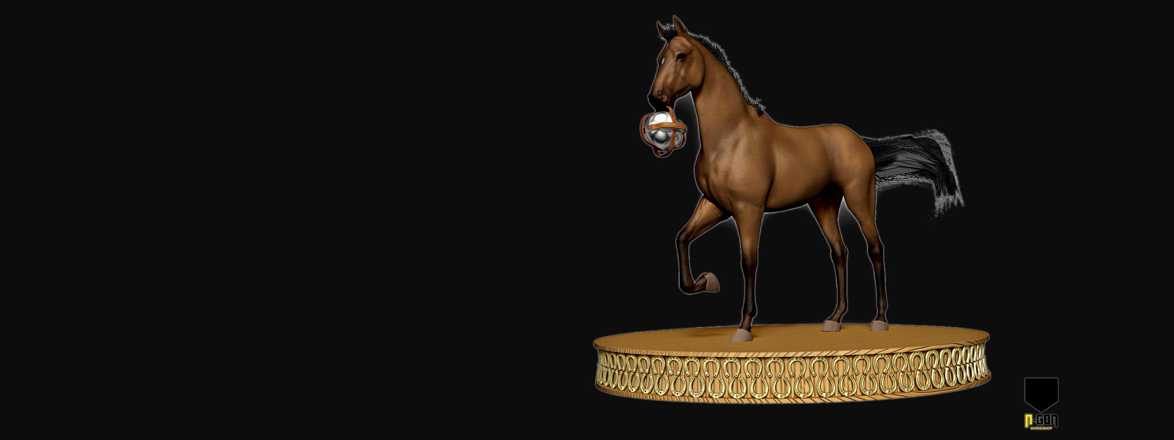 Caballo modelado en 3D en escultura digital, estudio de N-Gon3D en Vallgorguina