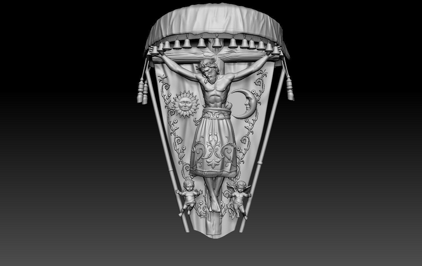 Relieve de Cristo crucificado modelado en 3D para lapida