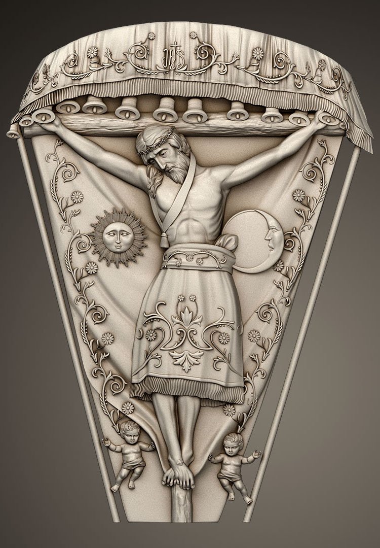 Render de un relieve sacro modelado digitalmente en ZBrush
